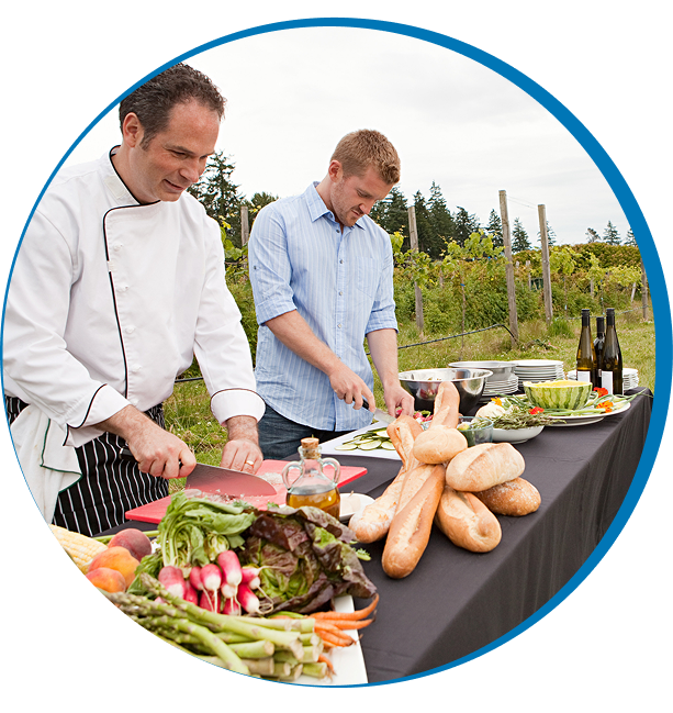 Outdoor cooking with fresh ingredients