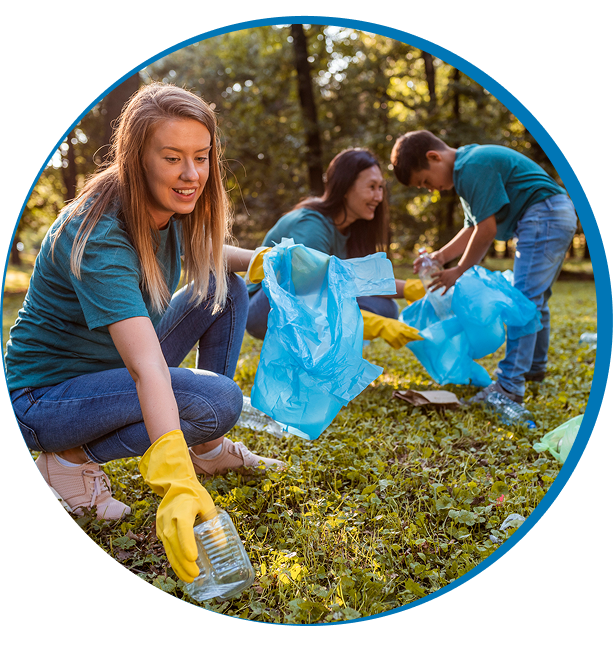 Volunteers picking up litter outdoors